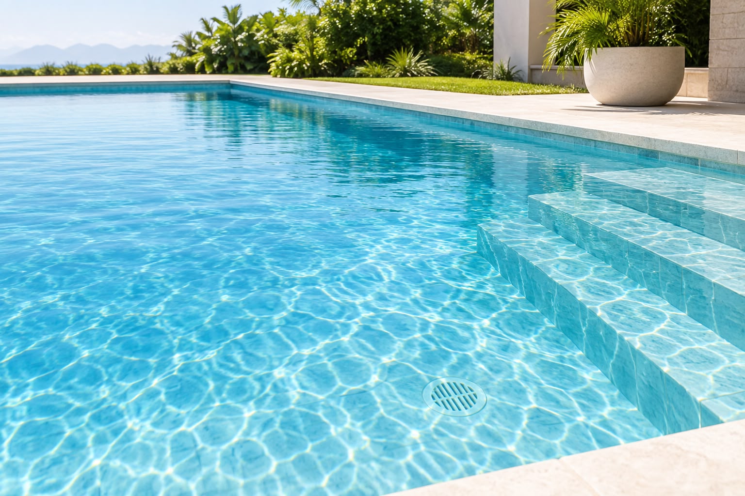 Agua limpia y cristalina en una piscina residencial